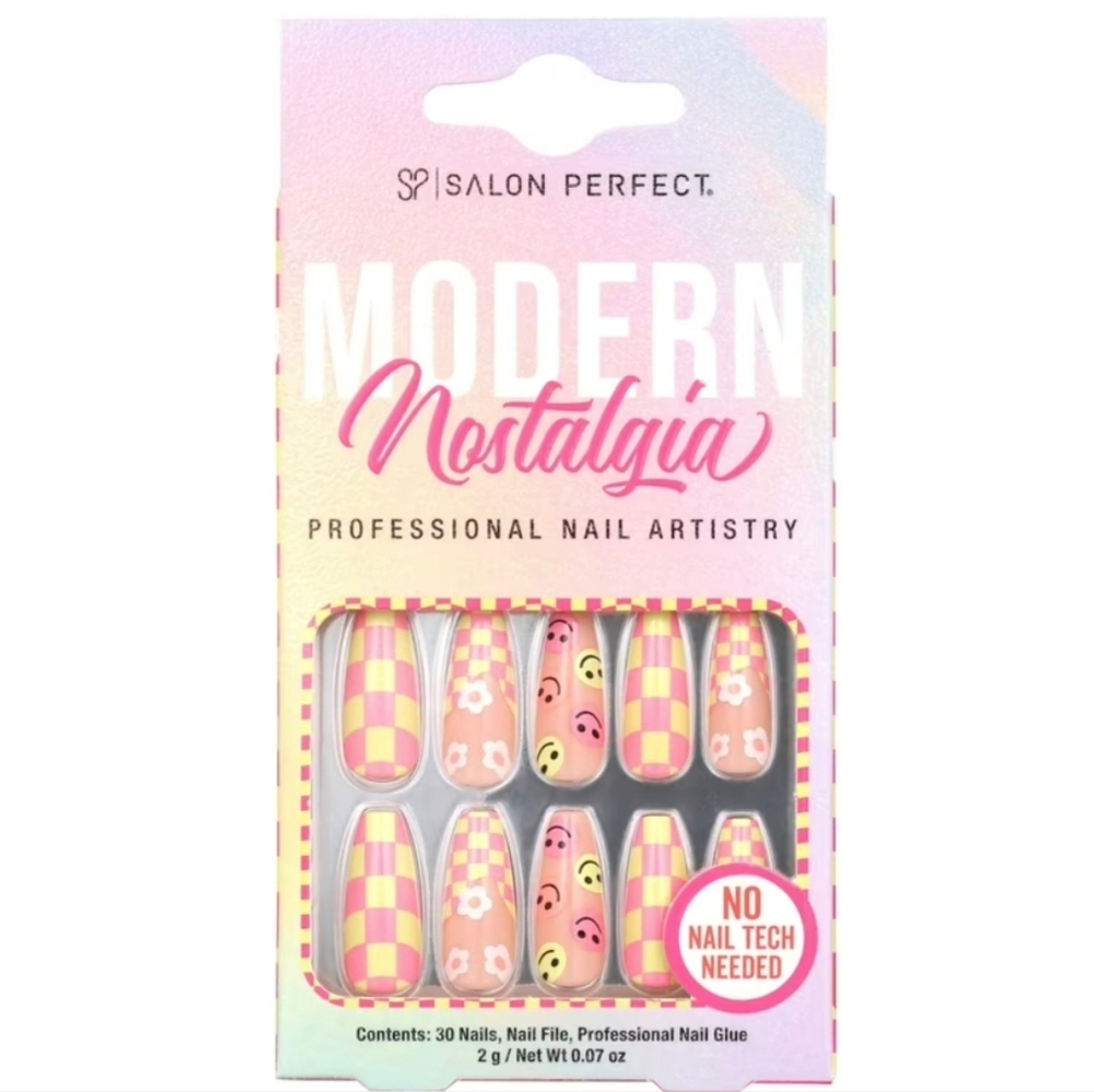 Smiley Checkered Press On Coffin Nails Teeanger Girls Accessories Y2K Gift